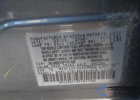 2023 Nissan Sentra Sv Xtronic Cvt из США, поврежденный, VIN 3N1AB8CV3PY247486